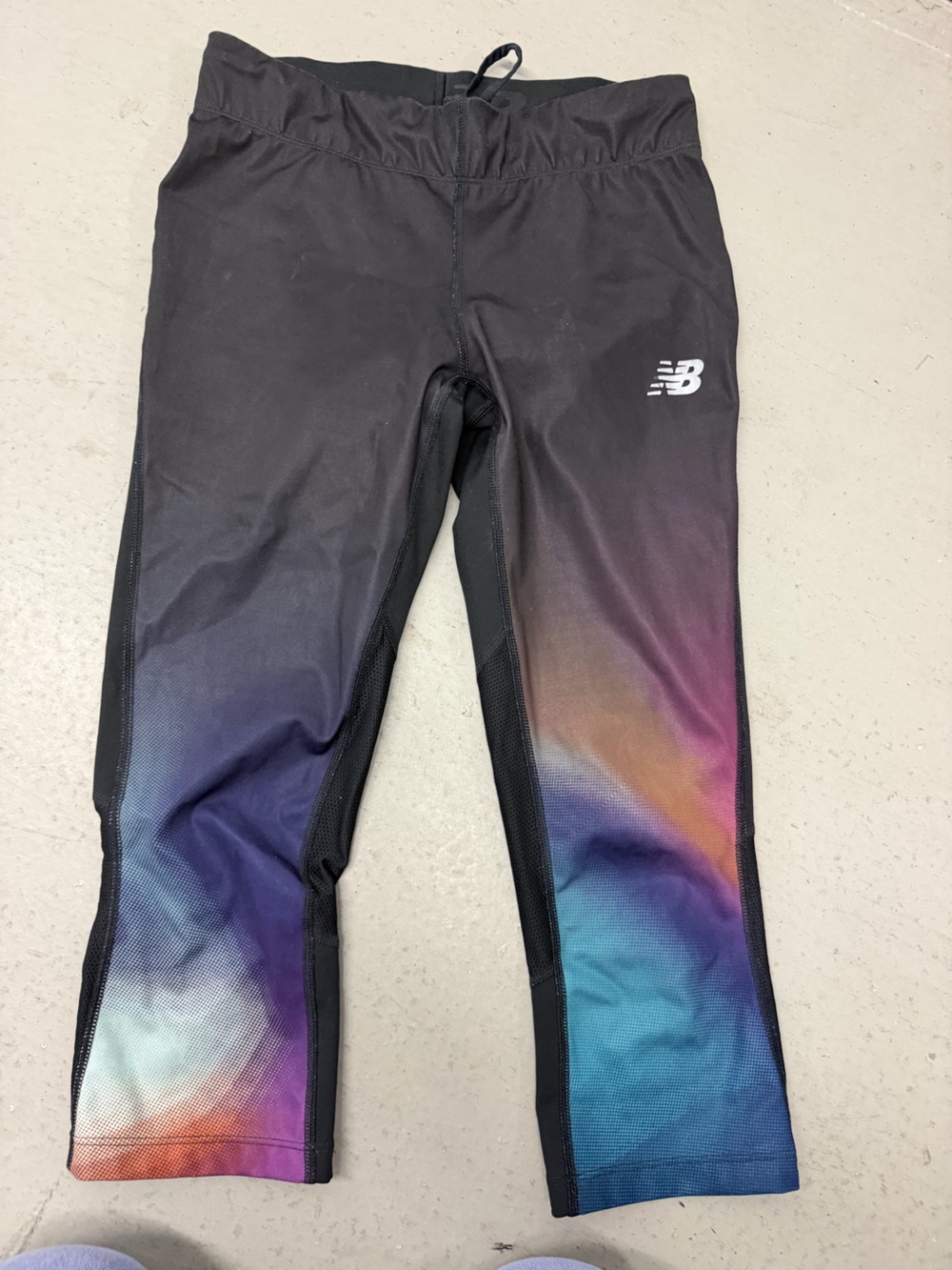 New Balance women’s s Black Leggings with Rainbow Gradient Side Panels
